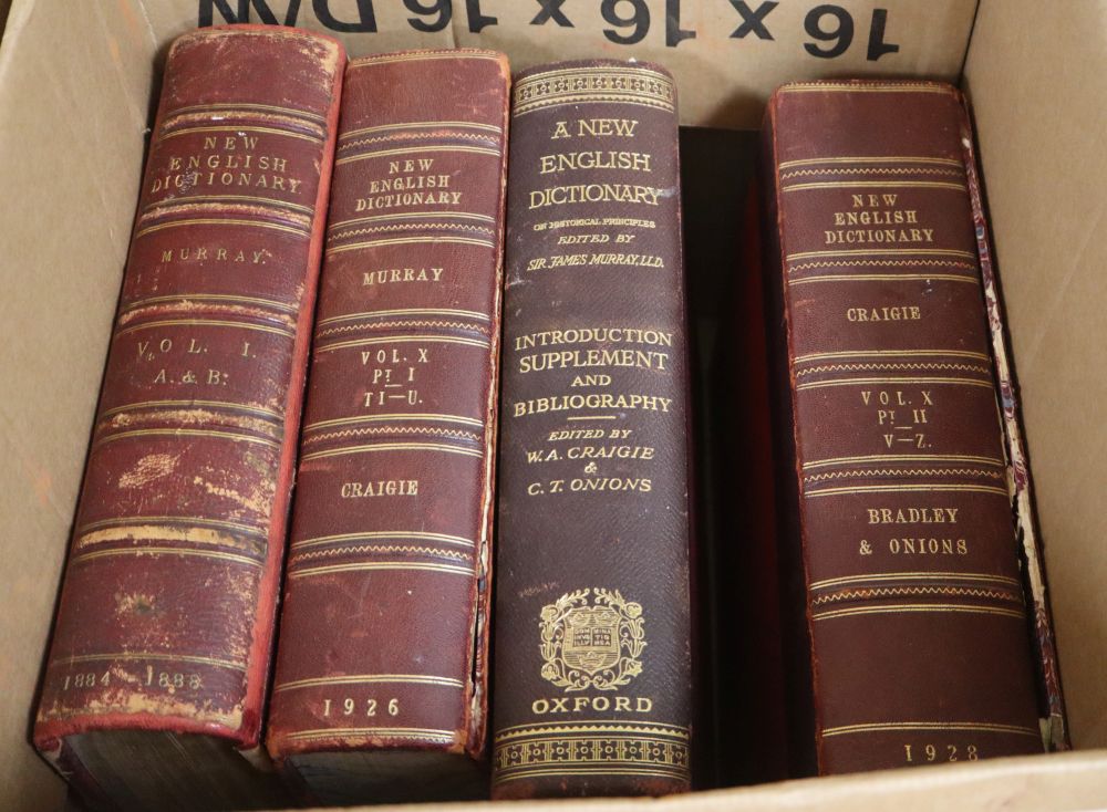 Craigie, New English Dictionary Vol X Part 1 and 2, and 13 volumes by Murray